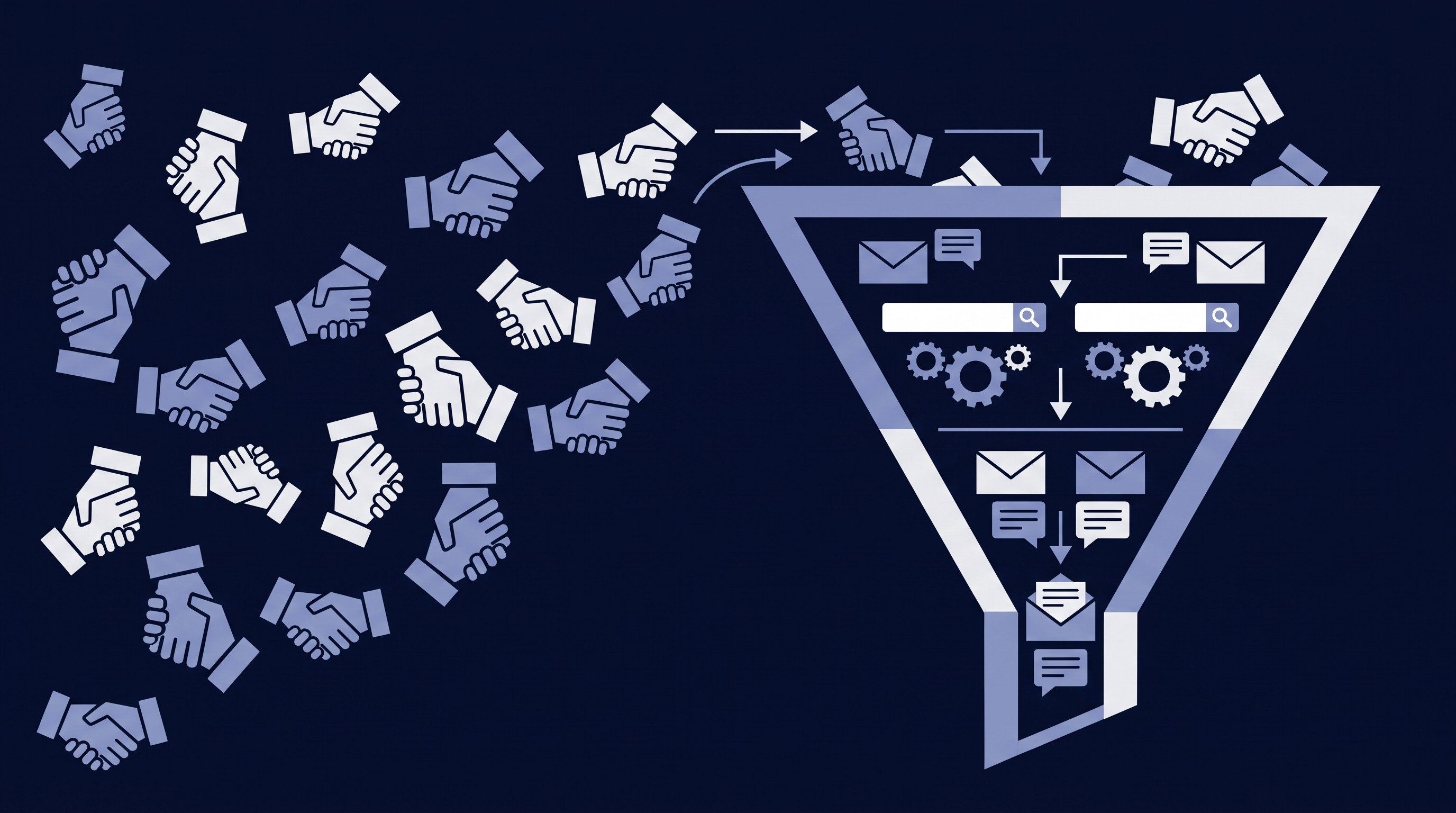 Illustration of random networking becoming a systematic outreach funnel